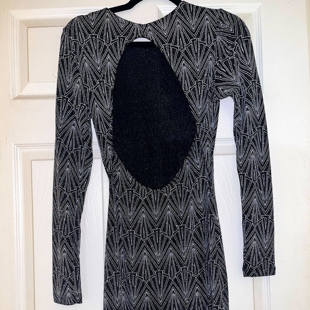 Long sleeve open back glitter bodycon dress
